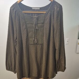 Olive Green Swiss Dot Peasant Blouse